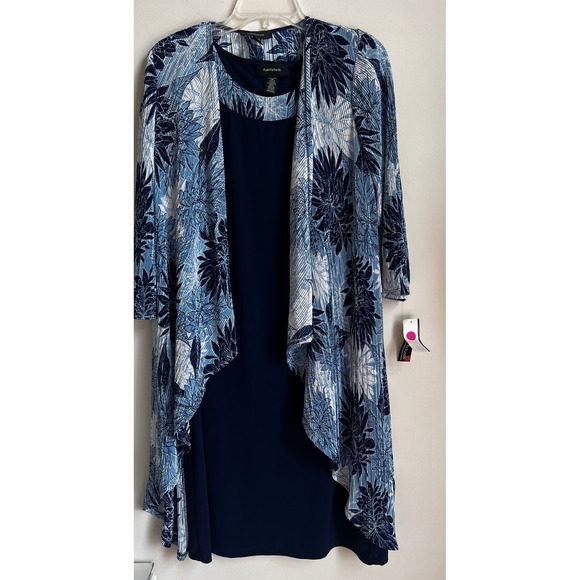 R & M Richards Womens Dress and Jacket Set Navy Blue Floral Size 12 Outfit NWT - Picture 1 of 10
